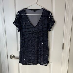 White House Black Market Sheer Beaded Top